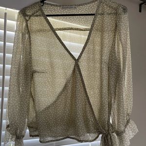 Abercrombie and Fitch green/white wrap top